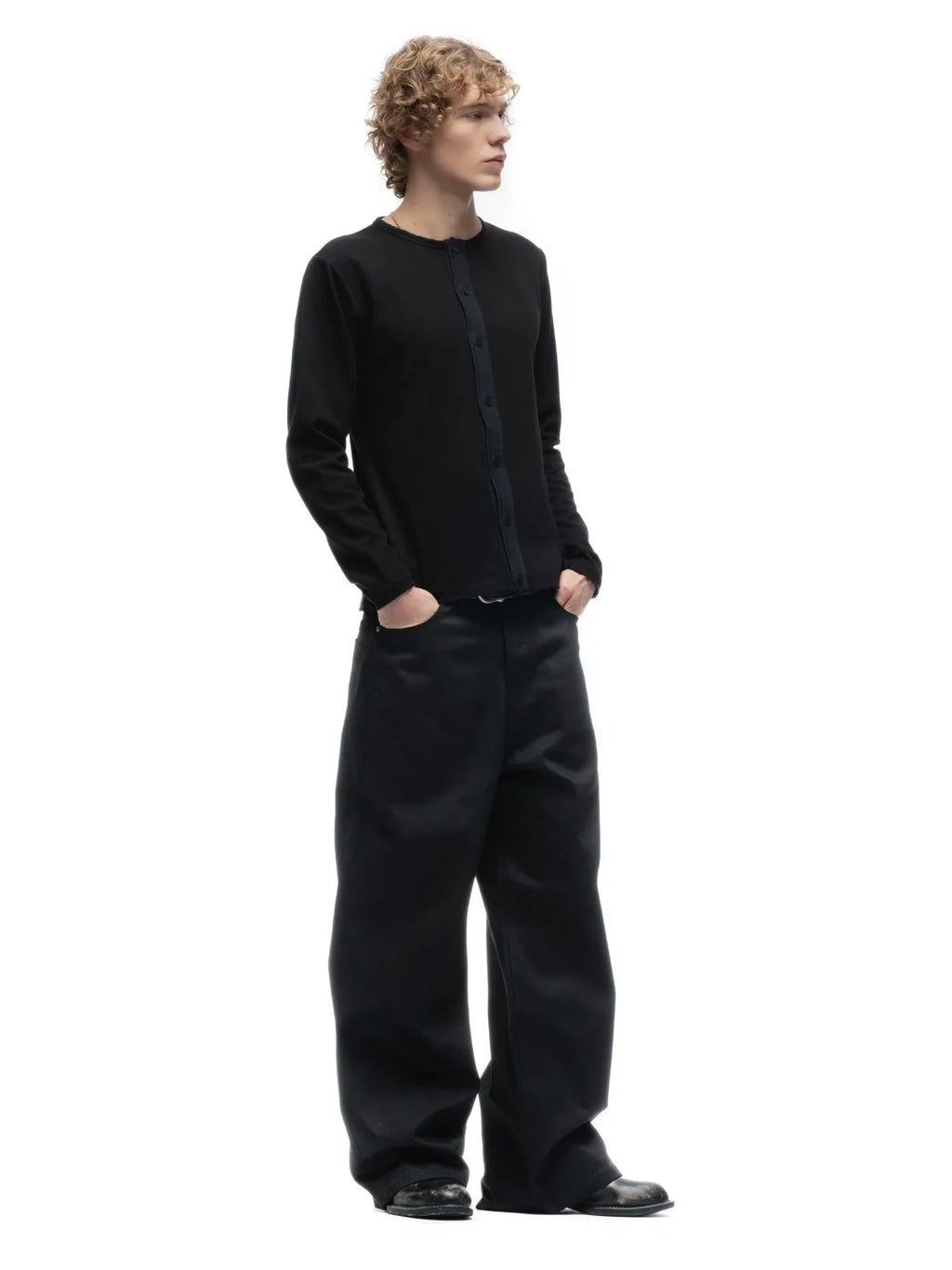 Black Raw Denim Jeans Baggy Pants Japanese Red Edge Raw Selvedge Fabric Straight Leg Men's Casual Trousers