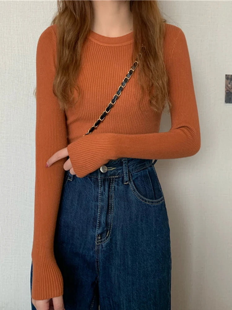 2026 Basic Tops Women Sweater Autumn Winter Long Sleeve Pullover Fashion O-neck Elastic Female Winter Solid Knitted Jumper