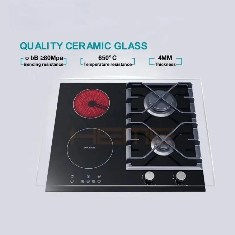 New Products Kitchen Appliances Glass Panel 4 Burners Hybrid Hob With Gas / Induction / Ceramic Burner