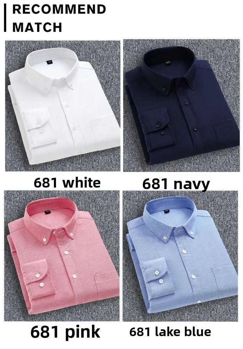 2026 Men's Oxford Long Sleeve Shirts 100% Cotton Solid Color Turn Down Collar Regular Fit Daily Men Clothing Button-down Shirts