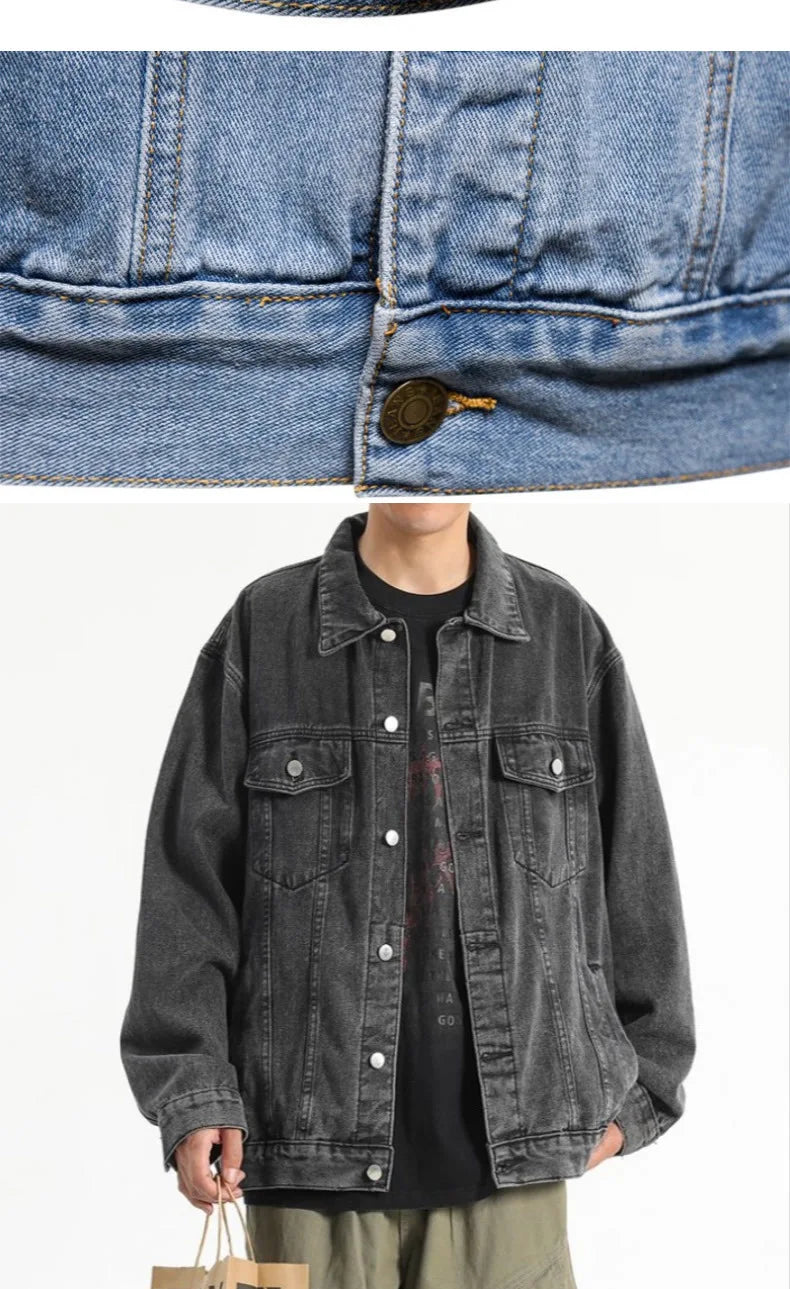 New Spring-autumn-winter Men's Denim Jacket, Japanese-style Casual, Youthful and Trendy Workwear Denim Coat, Men's Clothing