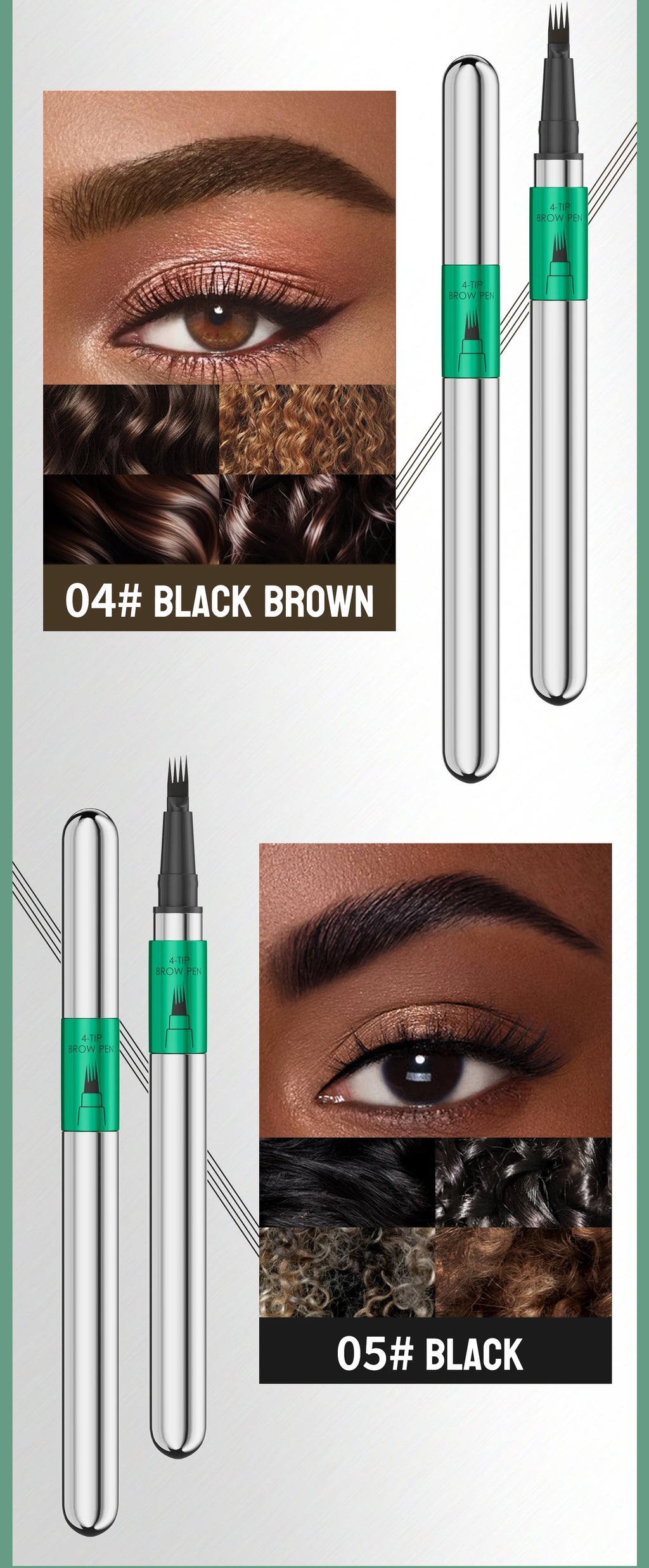 4-Tip Eyebrow Pen, 4 Heads Design, Wild Brow, Long Lasting, Smudge Proof, Waterproof Sweat Resistant Anti-transfer Cosmetic