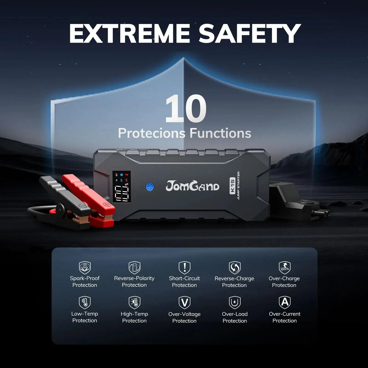 K15 2500A Portable Car Battery Jump Starter Pack for Up to 8.0L Gas and 6.0L Diesel Engines with Smart Screen