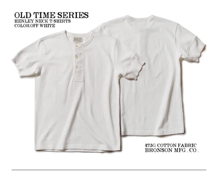 Bronson Vintage Short Sleeve Henley T-Shirt Retro Style Mens Cotton Tee Shirt