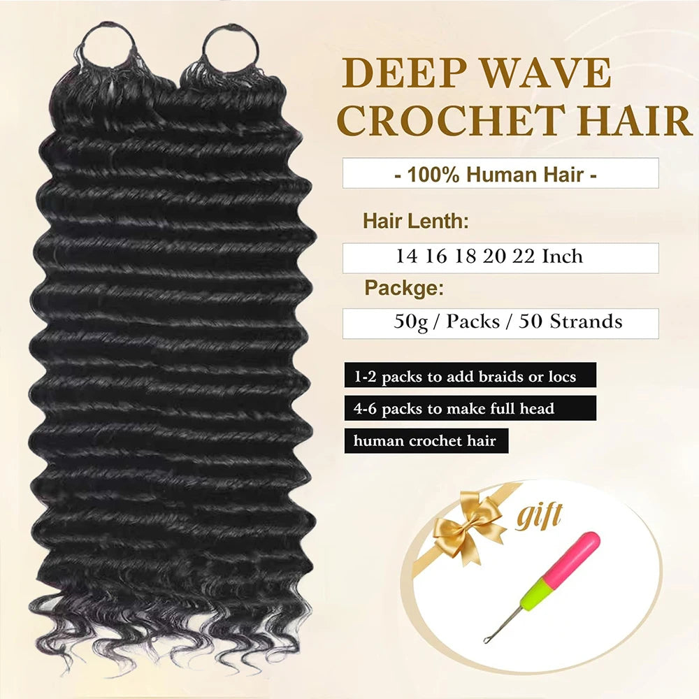 Deep Wave Feathered Human Crochet Hair For Braiding Boho Braids 100% Raw Human Hair Extensions Miracle Knots Crochet Human Hair