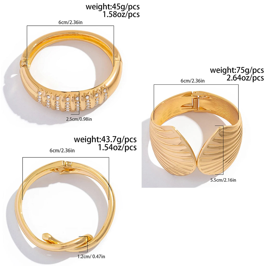 SHIXIN 6 Styles Gold Color Silver Color Scallop-Shaped Spring Bangles for Women Elegant Inlaid Rhinestone Cuff Bangles Bracelet