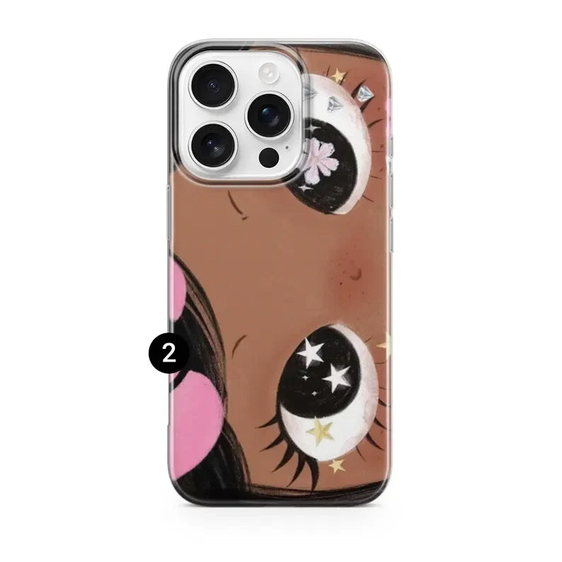 Cartoon Big Eyes Girl Phone Case For IPhone 17 12 Pro Max 13 14 Plus 15 11 16 Crystal Clear Dustproof Soft TPU Protective Cover