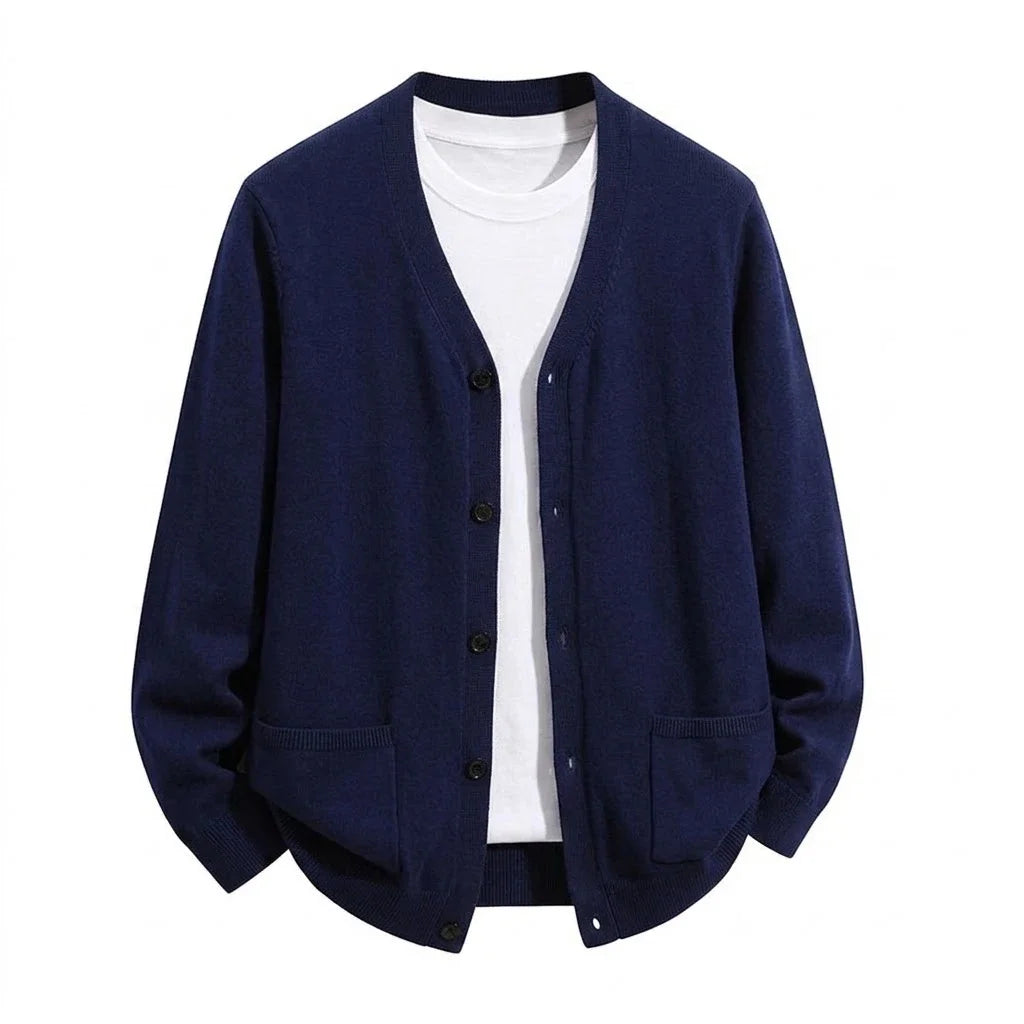 Mens VNeck Knit Open Cardigan Jumper Button Front Long Cozy Outer Garment Jacket Oversized Fit Winter Sweat Tops with Pockets