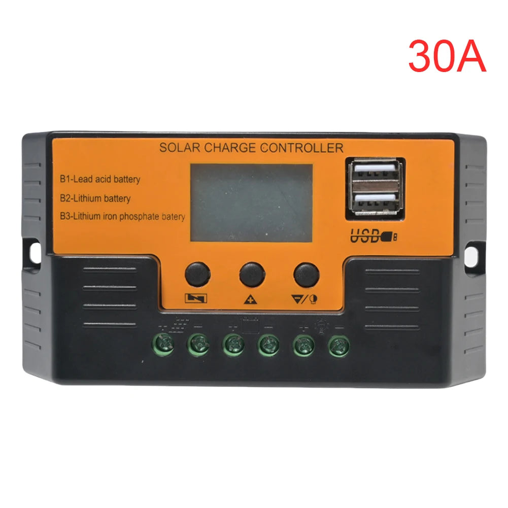 Solar Regulator 12V/24V 30A 20A 10A Solar Charge Controller Battery Charger LCD Display Dual Output USB 5V Solar Panel Controlle
