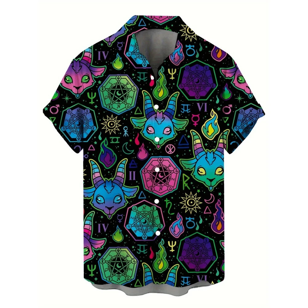 Skull 3D Printed Men's Hawaiian Shirt Street Gothic Style Trendy Vintage Lapel Tops Summer Y2K Casual Short Sleeve Beach Shirt