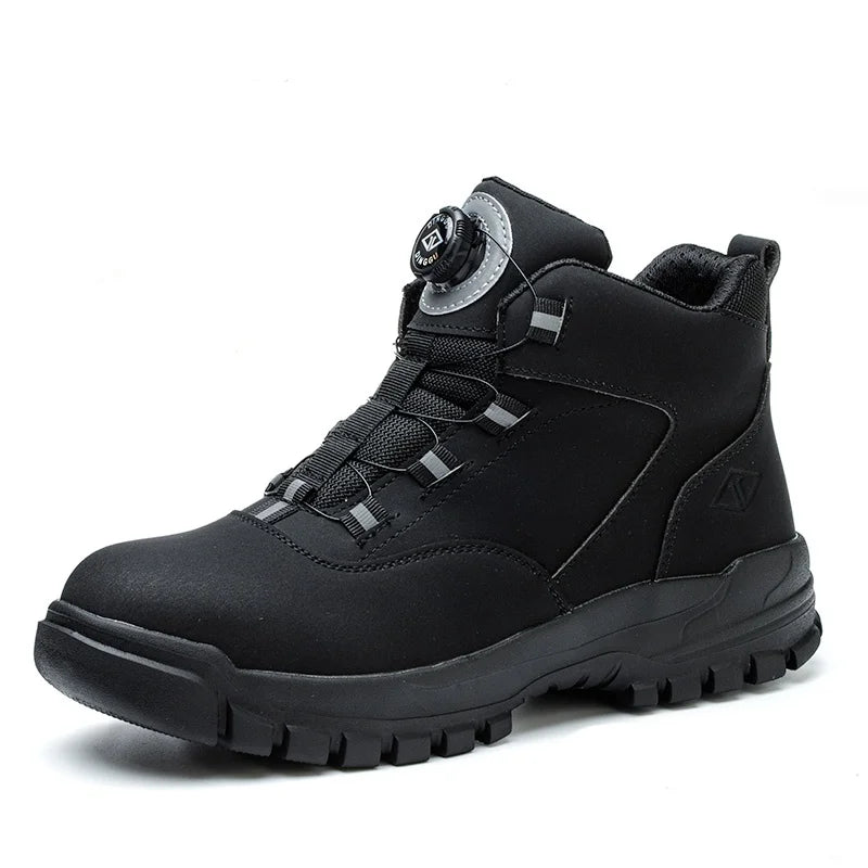 WOUDHONY Work Shoes Men Anti-smashing Anti-puncture Safety Shoes Rotating Buttons Autumn Winter Protective Work Safety Boots