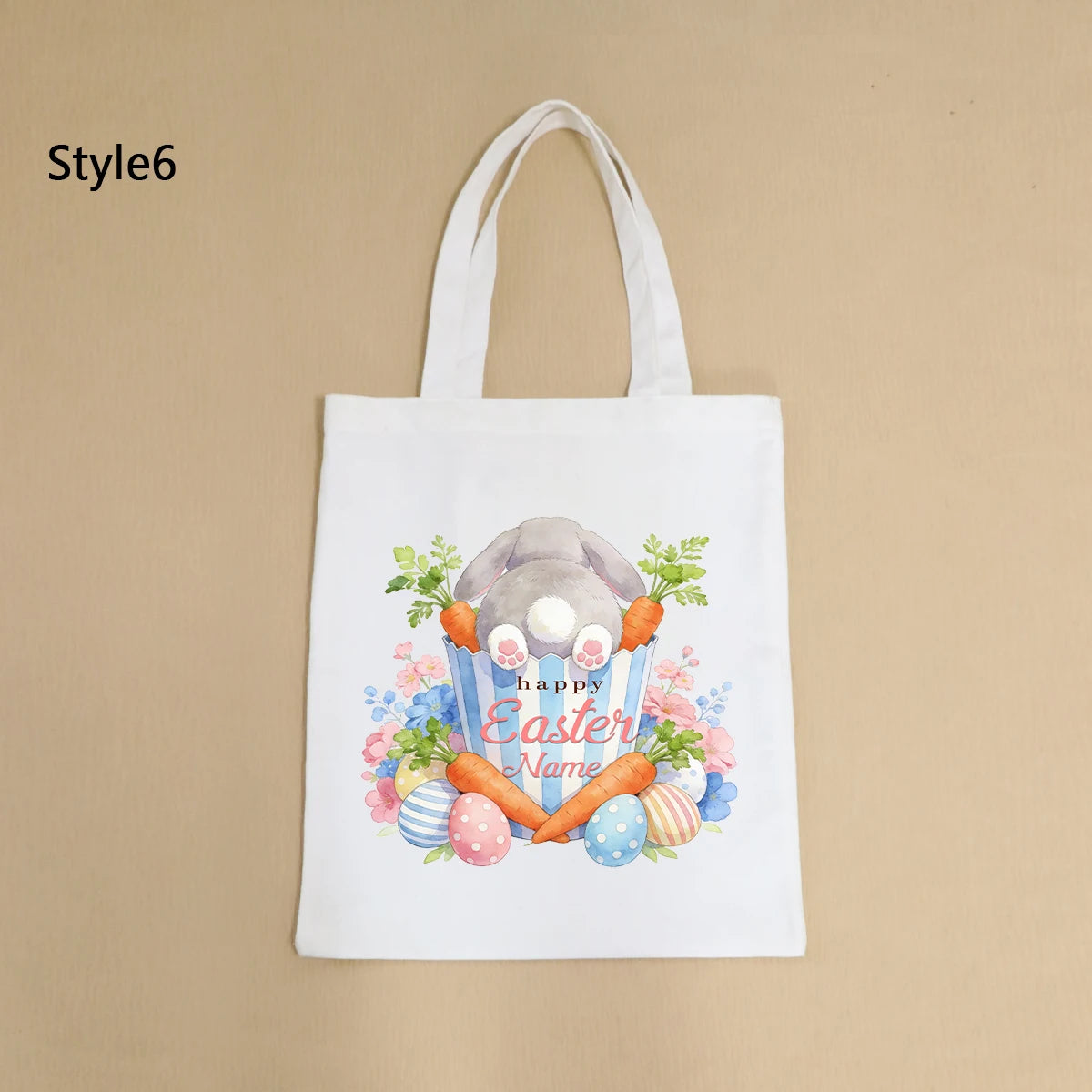 Custom Easter Tote Bag With Bunny And Floral Design, Personalized Name Shoulder Handbag For Spring Celebrations,
