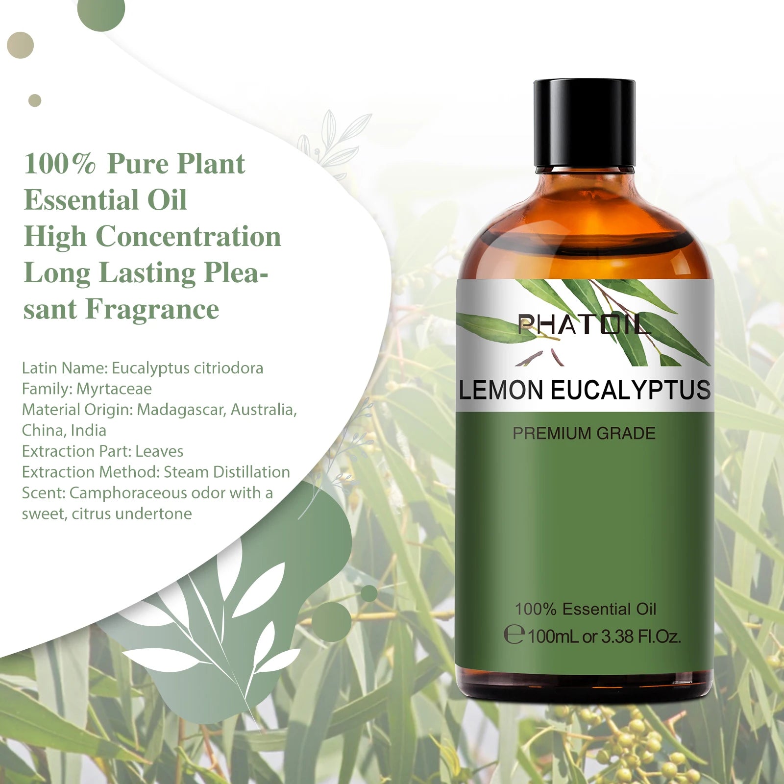 PHATOIL 100ML Copaiba Pure Essential Oils Helichrysum Neroli Australian Tea Tree Lemon Eucalyptus Turmeric Oregano Spearmint Oil