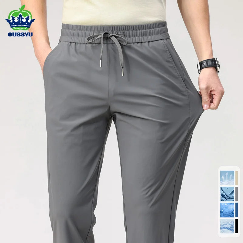 Summer High Stretch Pants Man Thin Elastic Waist Korean Grey Sweatpants Jogging Casual Sports Trousers Male Fashion Luxury Brand