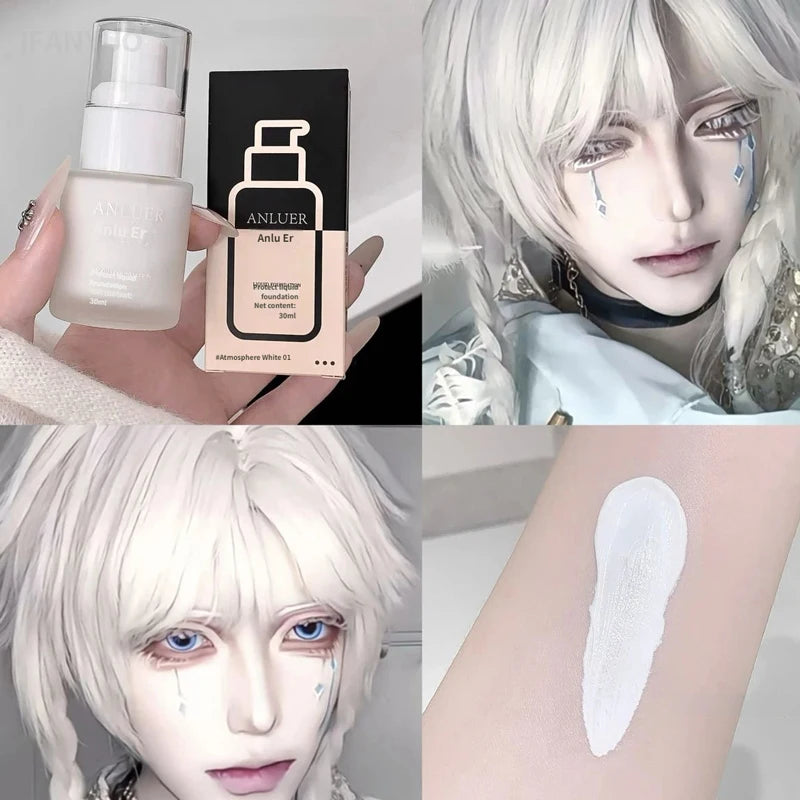 White Liquid Foundation Makeup, Matte Full Coverage Concealer, Waterproof Oil Control Face Paint for Cosplay Halloween Stage