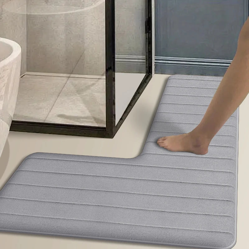 Simple L-shaped striped shower room door absorbent foot mat bathroom non-slip mat dirt-resistant toilet mat door mat