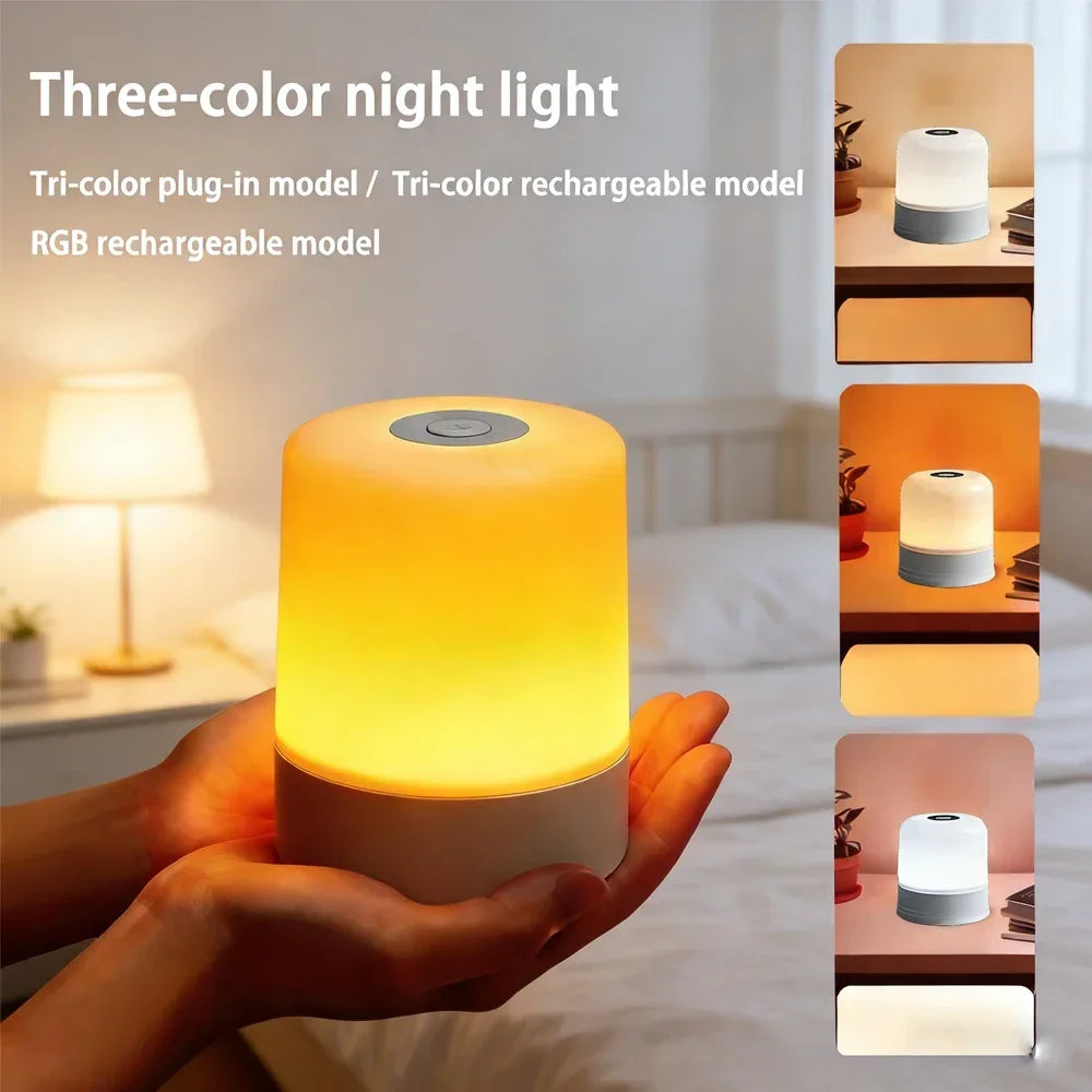 LED Night Light Dimmable Rechargeable/Plug-in Desktop Bedroom Bedside Lighting Decorative Touchscreen Reading RGB Desk Lamp