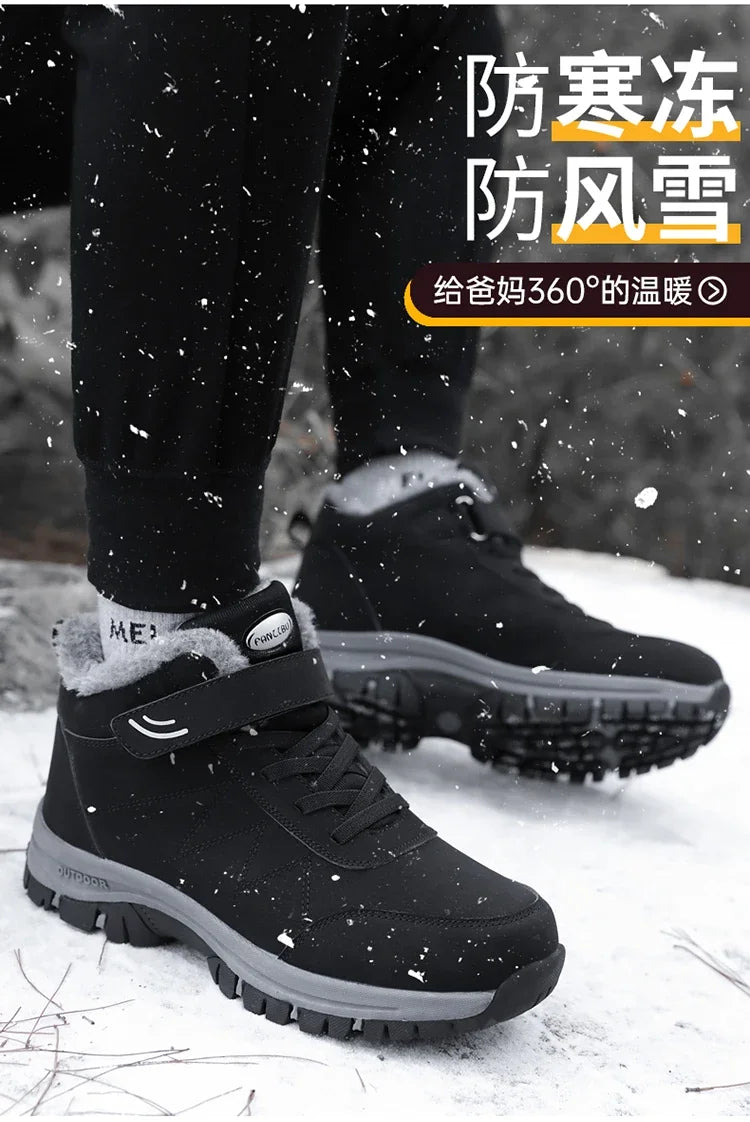 Men's Warm Snow Shoes Outdoor Leather Thick Plush Winter Man Casual Sneakers Original Waterproof Trend Sports
