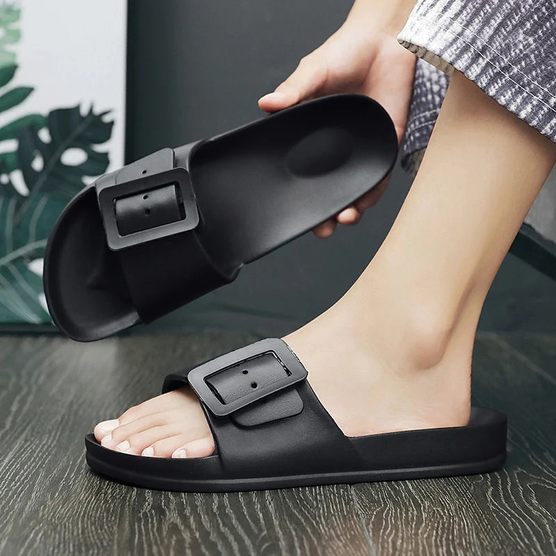 Adjustable Buckle Women's Sandals, Non-Slip, Lightweight, Flat-Soled Slip-On Sandals for Outdoor Wear, Beach Sandals, Bathroom S