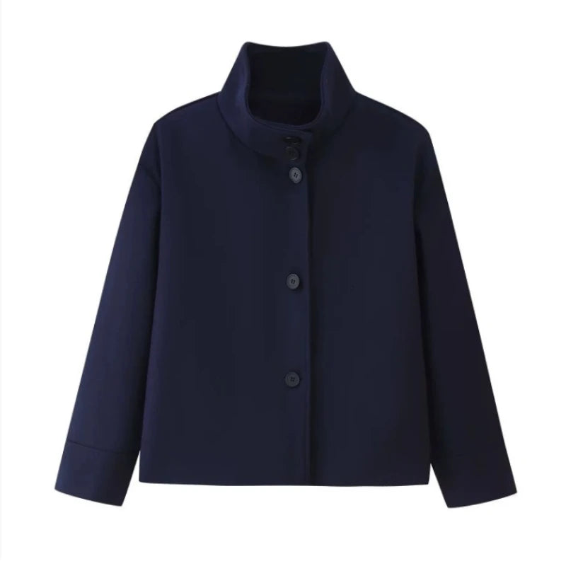 Autumn Stand Collar Jackets for Women Loose Woolen Fabric Single-breasted Coat Women Solid Color Versatile Short Jacket Women
