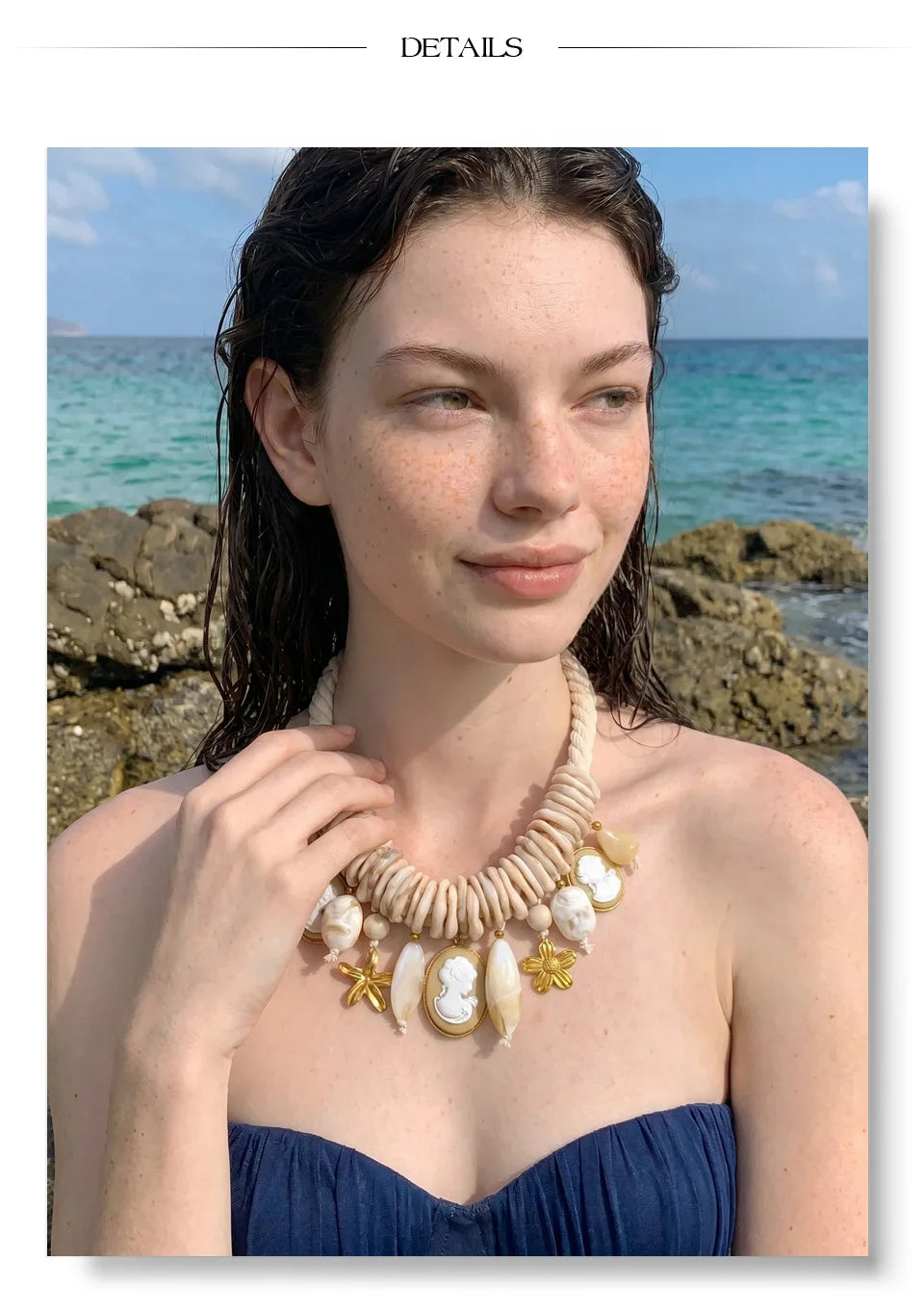 Yhpup 2026 Handmade Jewelry Rope Braided Resin Chain Portrait Flower Drop Charm Statement Necklace Exclusive Accessories