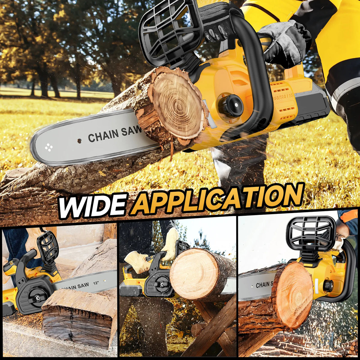 12 Inch Brushless Cordless Handheld Chainsaw Electric Chain Saw With Oiler Graden Pruning Saw Power Tools Compatible with Dewalt