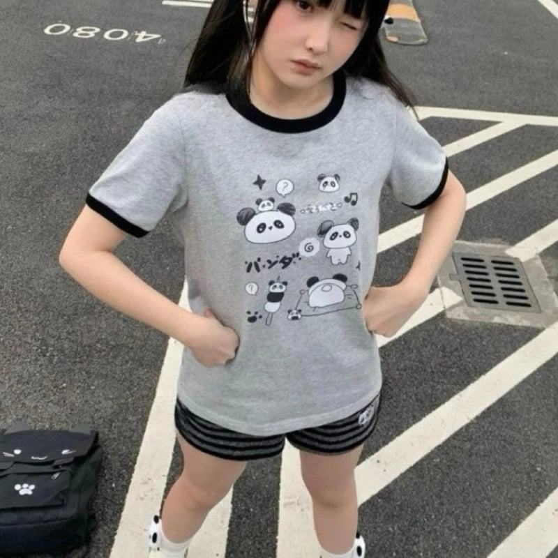 Japanese Shorts for Women Panda Embroidery Casual Pants Casual Fashion Striped Cute Summer Shorts Pantalones Cortos De Mujer
