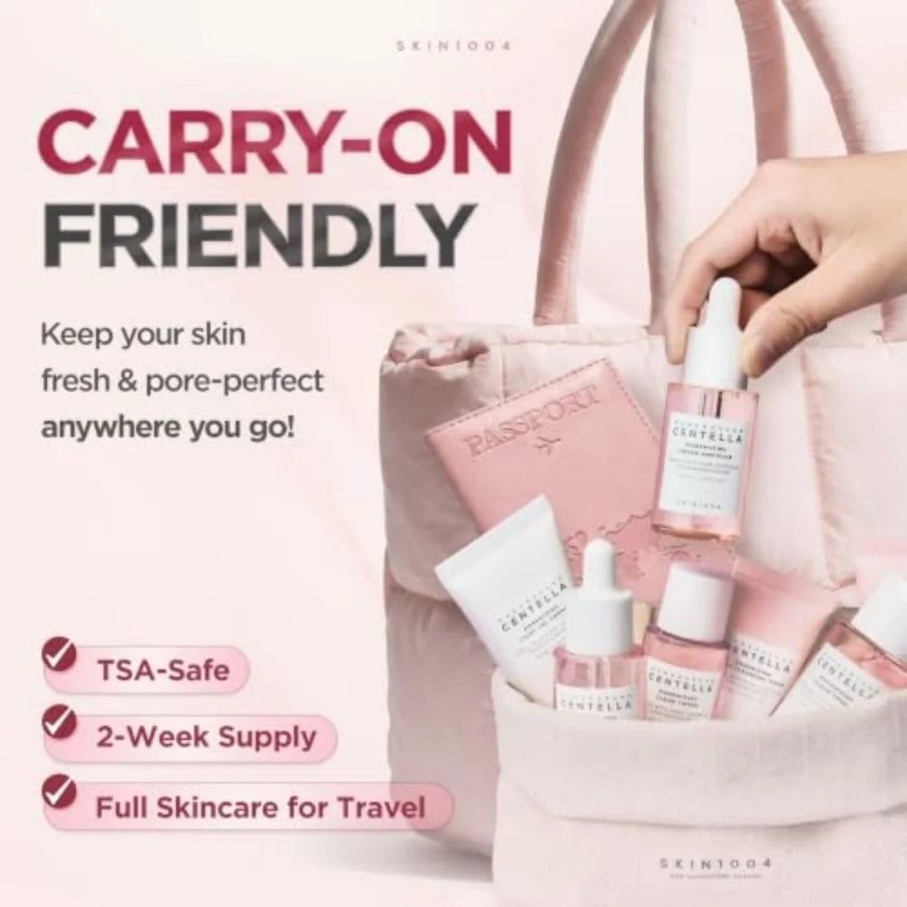 SKIN1004 Korean Skincare Centella Poremizing Travel Kit Sensitive Skin Soothing And Pore Care Set Cleanser Toner Ampoule Cream