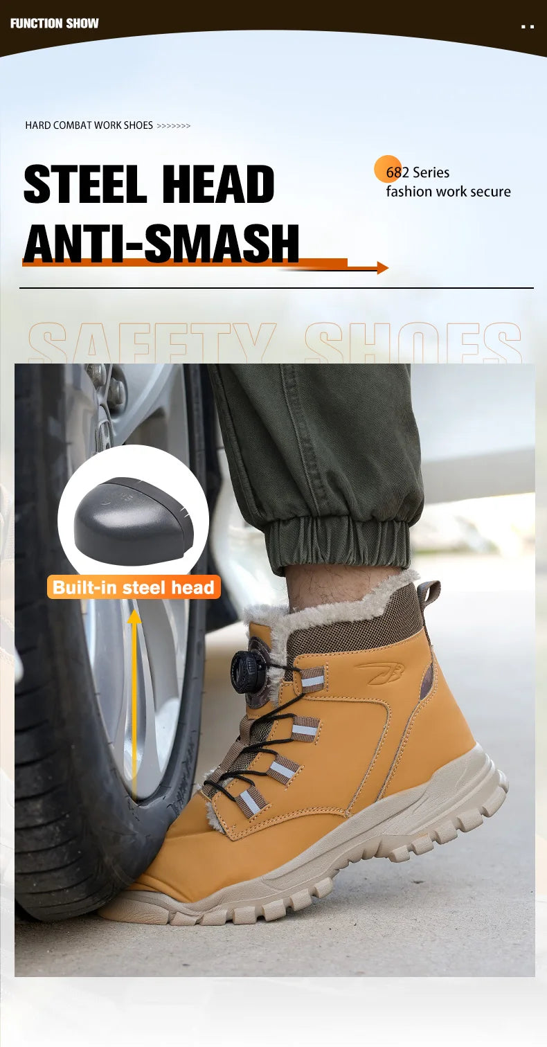 Size 47 48 Winter Work Safety Boots Men Steel Toe Work Shoes Rotating Button Waterproof Protective Men Safety Shoes Footwear