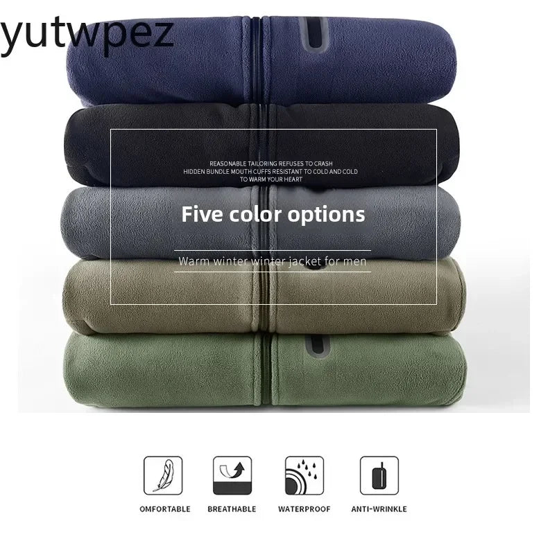 Men Climbing Double Thickened Pocket Jacket Outdoor High Collar Windproof Ski Sweatshirt Coat Man Snow Winter Warm Fleece Jacket