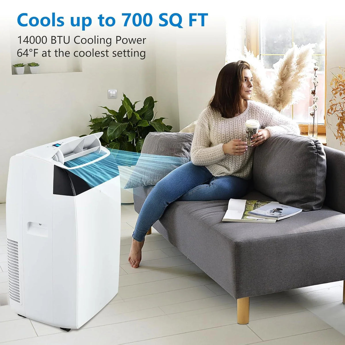 14000 BTU Portable Air Conditioner for 3-in-1 Free Standing Cooling AC Unit with Fan Dehumidifier Remote Control and Sleep