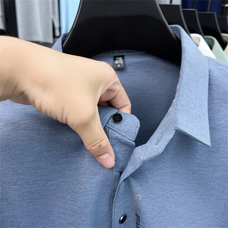 Men's Autumn Long Sleeved Polo Shirt Collar Offset Printing Breathable Mesh Design T-Shirt Sports and Casual Men's Clothing Top