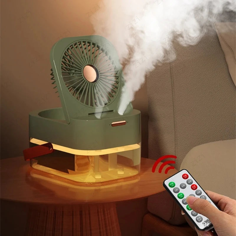 Double Port Spray High-capacity Electric Fan Humidifier USB Portable Portable Remote Control Humidifier with Atmosphere Light