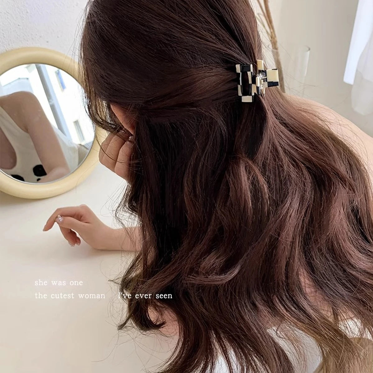 1pc acetate leopard print checkerboard plaid hairpin, classic and daily grab clip, small square high ponytail hair claw