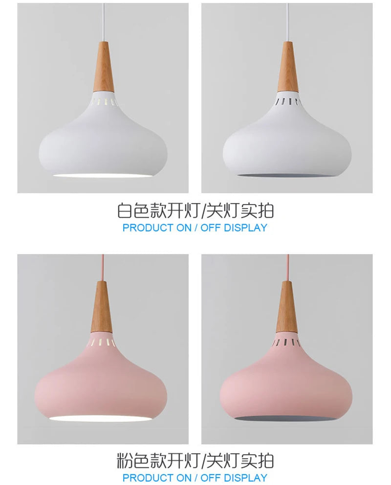 GEW Nordic Modern Funnel Pendant Light Wood Aluminum E27 Multi Color Hanging Lamp for Dining Kitchen Island Bedside