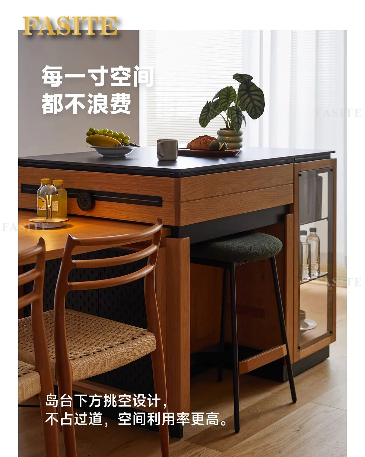 Solid wood island table retractable small apartment open integrated bar cabinet rock locker