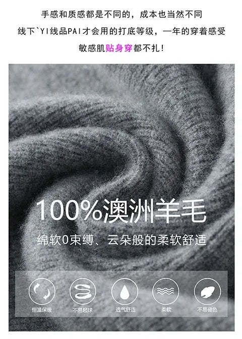 MVLYFLRT Men's 100% Merino Wool Round Neck Pullover Sweater Casual Thick Knit Autumn Winter Warm Cashmere Feel Sweater