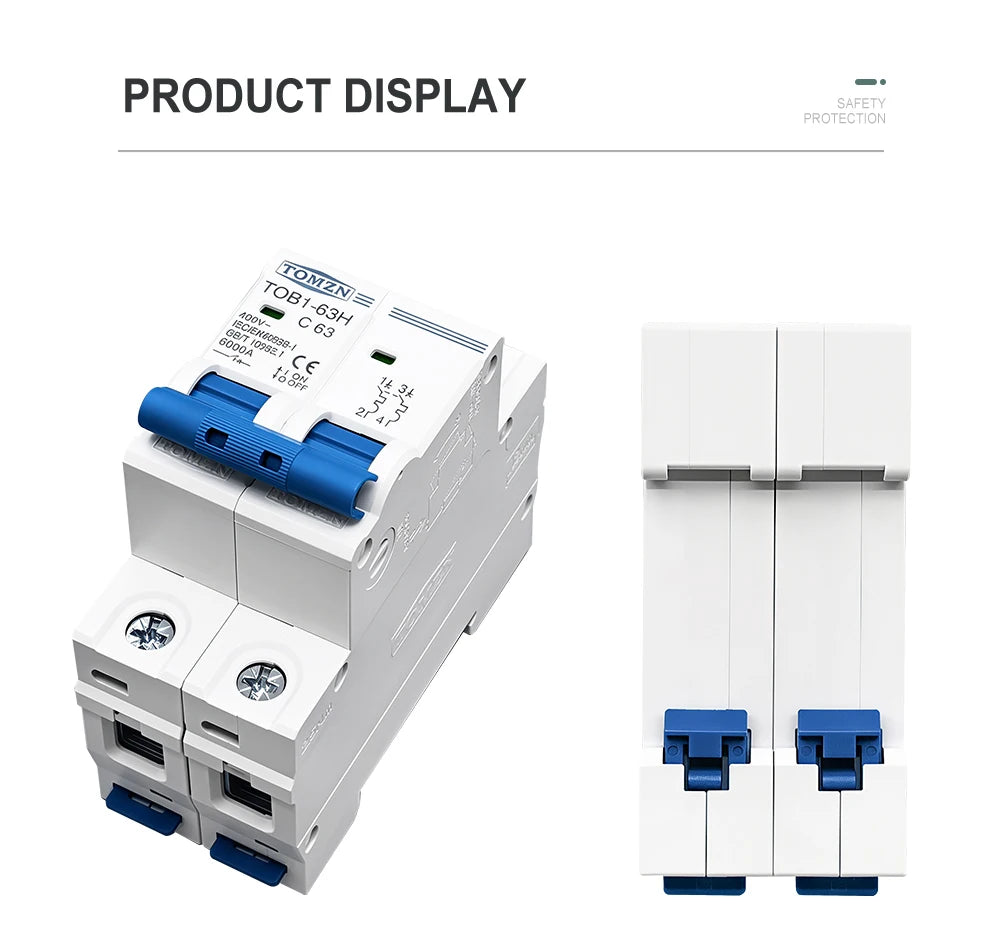 TOMZN 2P AC MCB TOB1-63H C Type 230/400V~ 50/60Hz Mini Circuit Breaker 3A 6A 10A 16A 20A 25A 32A 40A 50A 63A