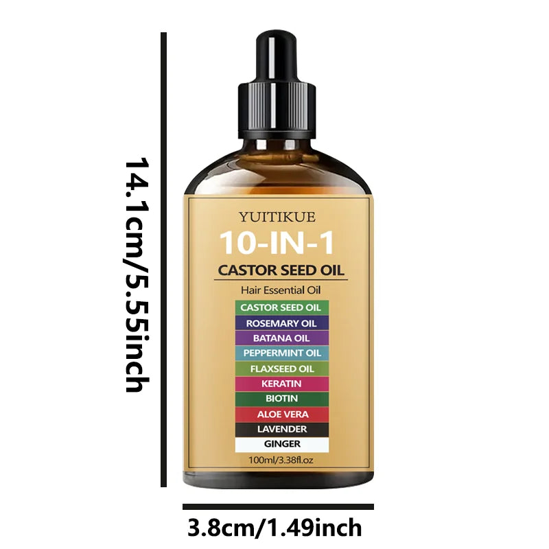 10-in-1 Castor Hair Essential Oil 100ml - Nourishing Scalp Oil with Batana, Peppermint & Biotin