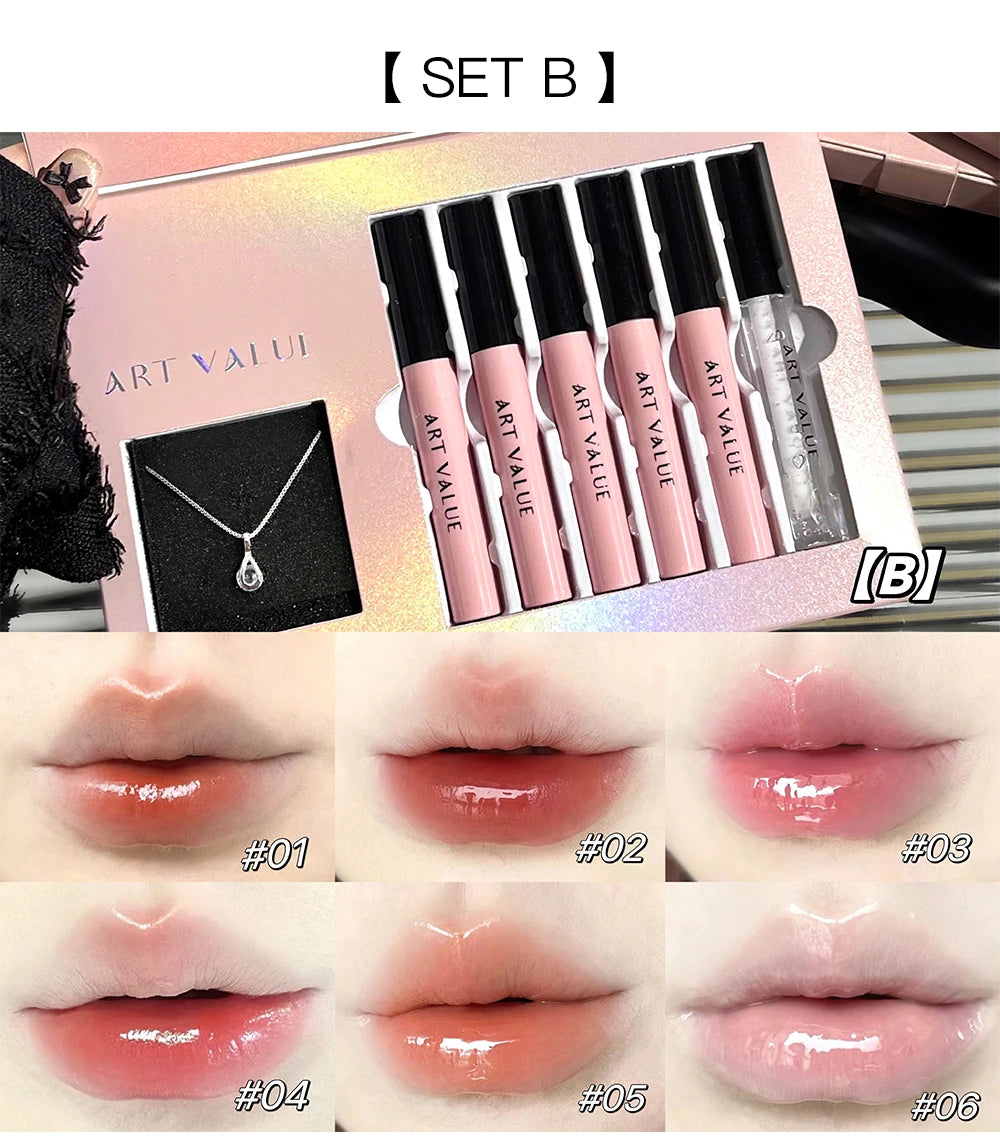 Art Value Black Pink Love Letter Lip Makeup Set Whitening Long-lasting Lip Mud Mirror Lip Glaze Gift Lip Glaze Set