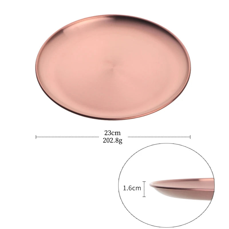 Stainless Steel Dinner Plates European Style Dessert Plate Kitchen Serving Dishes Salad Plate Cake Tray Western Steak Round Tray