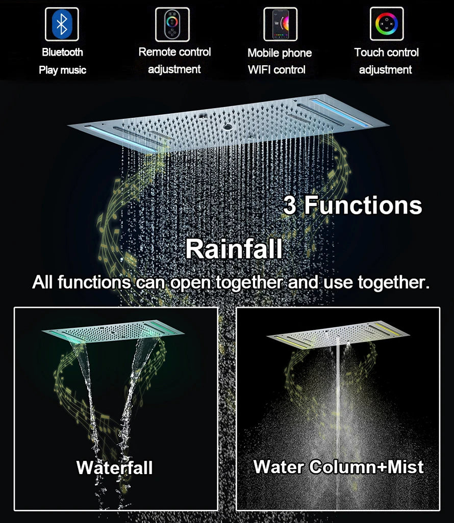 M Boenn 4 Functions Large Shower Set System Smart Digital Display Thermostatic Mixer Ceiling Black Shower Head Bathroom Faucets