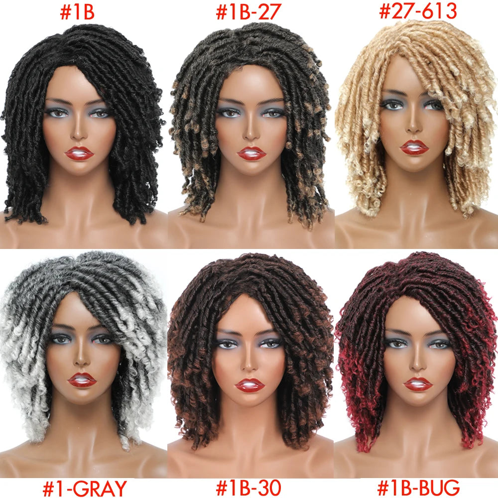 Short Dreadlock Wig Twist Braided Wigs for Black Women and Men Boho Afro Curly Synthetic Wig Faux Locs Braided Crochet Hair Wigs