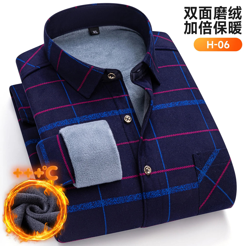 Plus Size 8XL 7XL 6XL Men's Thickene Shirt Long Sleeve Fleece Warm Winter Autumn Casual Soft Print Daily Thermal Male Clothing