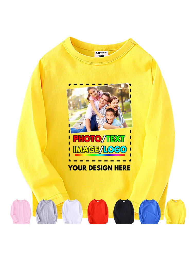Custom Long Sleeves Shirt Kids Personalized Photo Shirt Children T-Shirt Name Clothing Girl Boy Shirt Toddler Logo Design Shirt