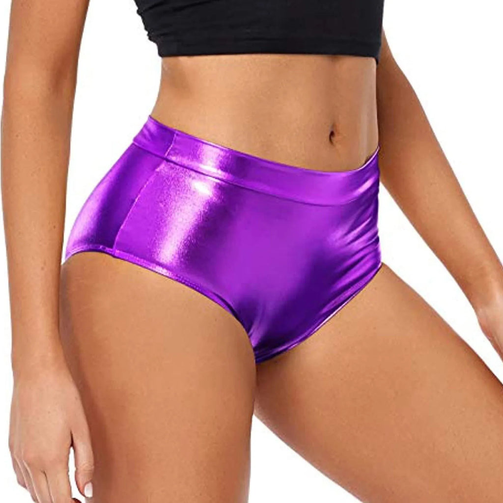 Women's Shiny Booty Shorts Faux Leather Hot Pants Rave Dance Festival Bottoms Pole Dancing Performance Shorts Party Clubwear