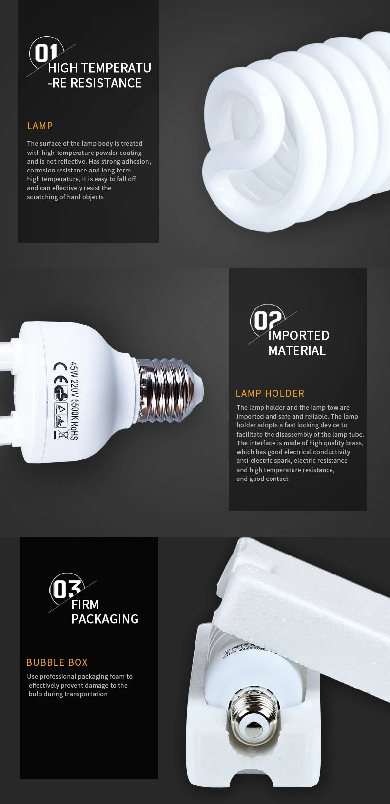5500K Photography Daylight 4PCS 45W High Bright  Fluorescent Lighting Bulbs E27 Base For Photographic Photo Video Studio