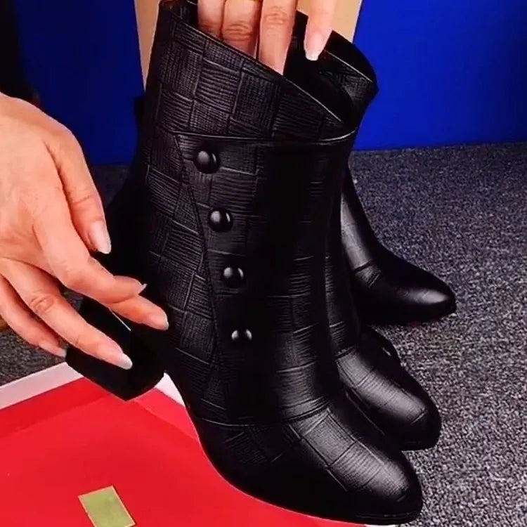 Women Fashion Ankle Boots Female Autumn Winter New Pointed Square Heels Black Retro Dress Party Ladies Autumn Winter Short Boots