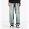 New Fashion Men Ripped Loose Straight Leg Jeans Male American Style Vintage Trend Streetwear Denim Pants Daily Casual Trousers