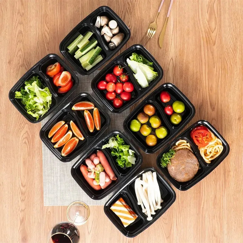 Disposable Food Boxes Compartments with Lids Portable Plastic Lunch Boxes Kitchen Refrigerator Fruit Takeaway Food Containers